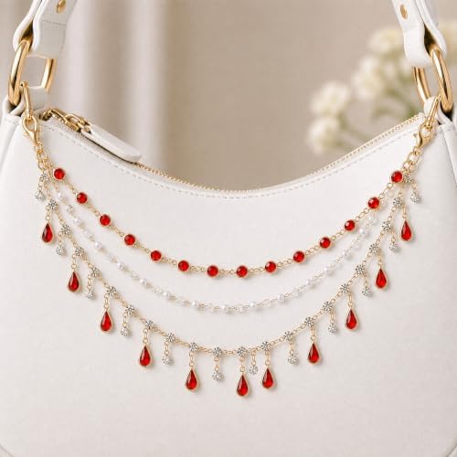 Triple Layer Water Drop Zircon Boho Rear View Mirror Charm Red Car Hanging - Image 7