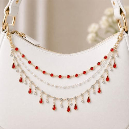 Triple Layer Water Drop Zircon Boho Rear View Mirror Charm Red Car Hanging - Image 7