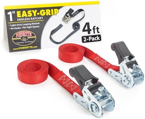 PowerTye 1in x 4ft Easy-Grip Endless Ratchet Straps by PowerTyeMFG