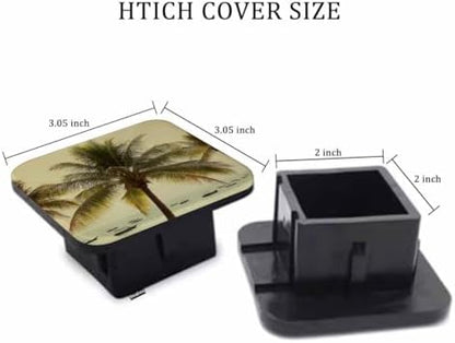 Trailer Hitch Cover Plug Palm Trees, Vintage Hawaii Ocean Beach Palm Leaves - Image 2