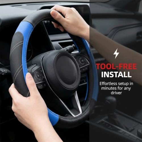14.5-15 Inch Leather Steering Wheel Cover, Non Slip - Image 2