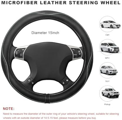 Car Steering Wheel Cover, 15 Inch Anti-Slip Breathable Leather Auto Steering - Image 2