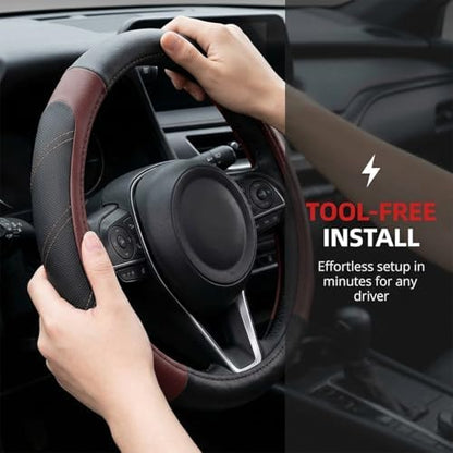 14.5-15 Inch Leather Steering Wheel Cover, Non Slip - Image 2