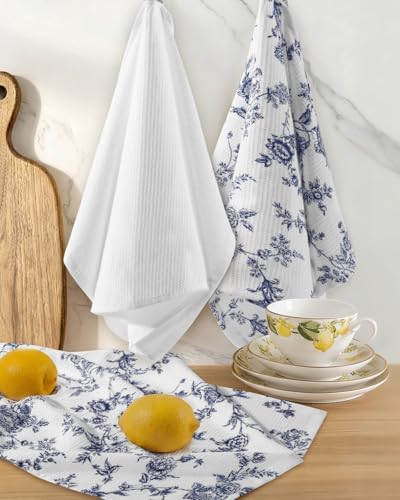 Miss Adola 4pcs Cotton Waffle Kitchen Towels, Toile Print - Image 5