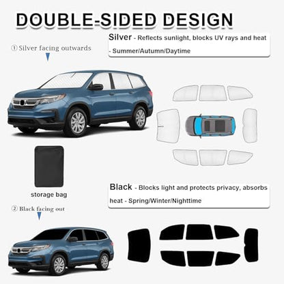 KMF 8pcs Thicken Sun Shades for Honda Pilot 2016-2022 Accessories, Custom Fit - Image 4