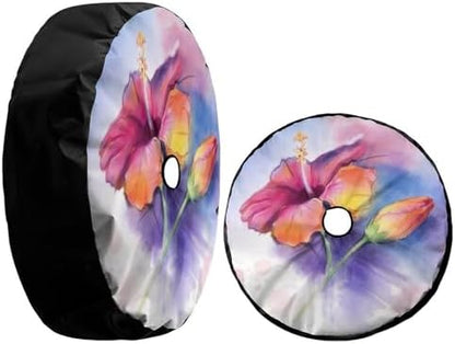Delerain Spare Tire Cover with Backup Camera Hole Colorful Hibiscus Flower - Image 3