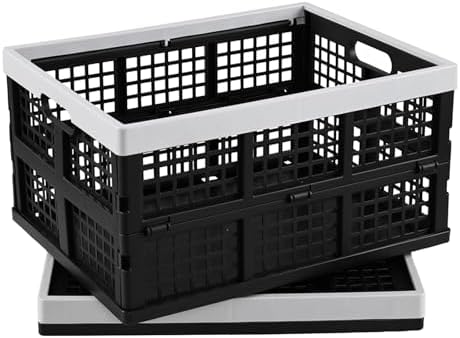 2-Pack 34 L Plastic Collapsible Storage Crates, Stackable Basket Bin - Image 4