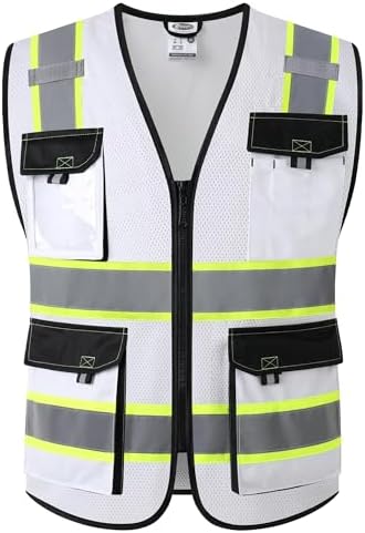 JKSafety Safety Vest for Men Women Hi Vis Reflective Vest JK220 White 2XL by JKSafety