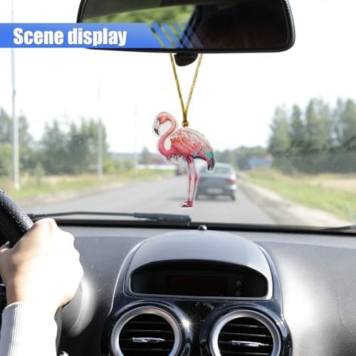 2D Flat Flamingo Car Rear View Mirror Charm, Acrylic Car Rear View Mirror - Image 4