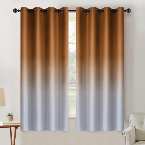 SimpleHome Burnt Orange to Grey White Ombre Room Darkening Curtains 63 Inch by SimpleHome