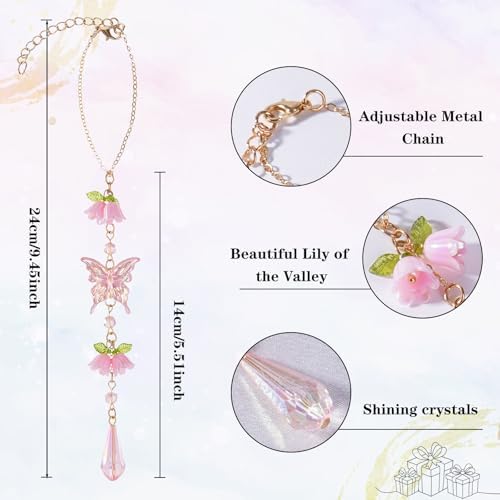 Butterfly Crystal Car Charm Lily Flower Beaded Mirror Hanging - Image 7