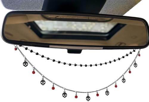 Double Chain Skull Gothic Witch Rear View Mirror Charm Halloween Car Decor by LuneClat