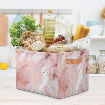 AUUXVA Storage Basket Rose Gold Marble Texture Storage Cube Box Durable Canvas - Image 7