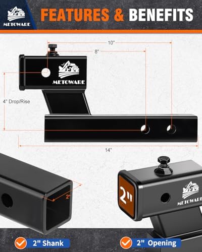 METOWARE Trailer Hitch Extender Fits 2" Receiver 4" Drop/Rise 7500 LBS GTW - Image 3