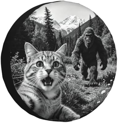 Cat Selfie with Bigfoot Spare Tire Cover Waterproof Wheel Cover 16 Inch by Unknown