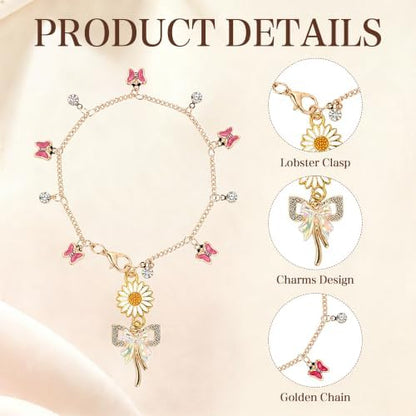 Daisy Pink Bow Tassel Car Charm, Rear View Mirror Pendant - Image 3