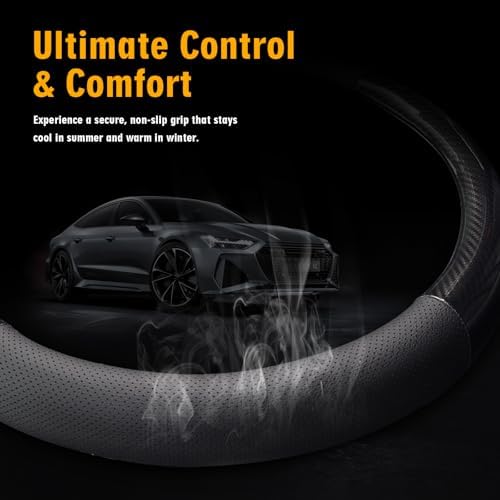 KAFEEK Classic Carbon Fiber Steering Wheel Cover, 15 inch - Image 3