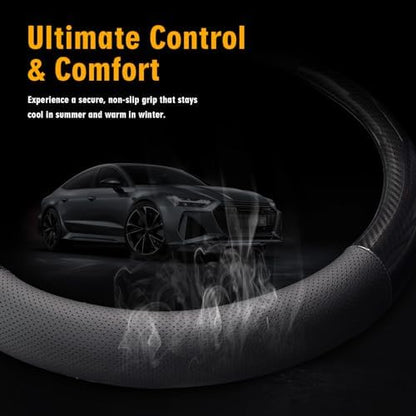 KAFEEK Classic Carbon Fiber Steering Wheel Cover, 15 inch - Image 3