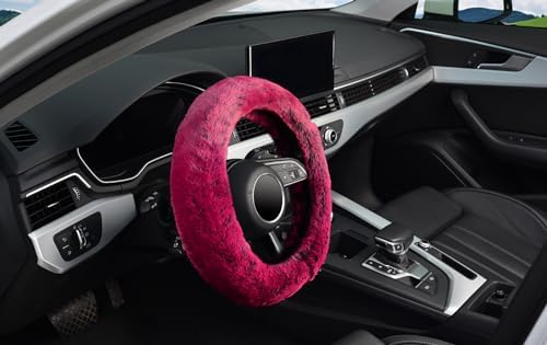 KAFEEK Fluffy Winter Steering Wheel Cover, Universal 15 Inch, Brilliant Red - Image 5