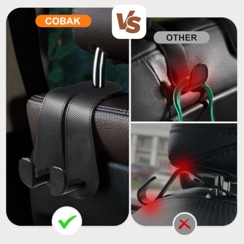 CoBak Extra Wide Car Seat Back Hooks, Premium Stitched Leather Headrest Hangers - Image 6