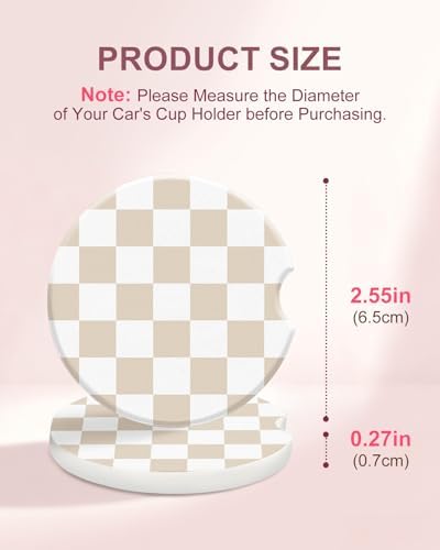 Swooflia Checkerboard Ceramic Car Coasters Set of 2, Cute Aesthetic Car - Image 2