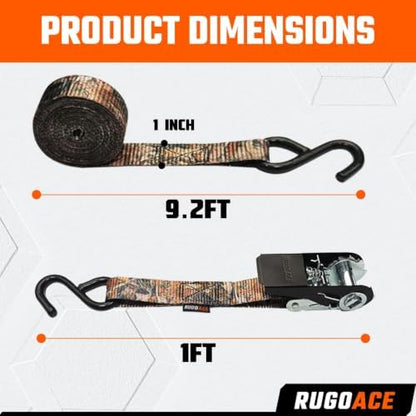 8PK Ratchet Tie Down Straps 1" x 10ft, 300lbs Load Capacity, Camo RUGOACE - Image 2