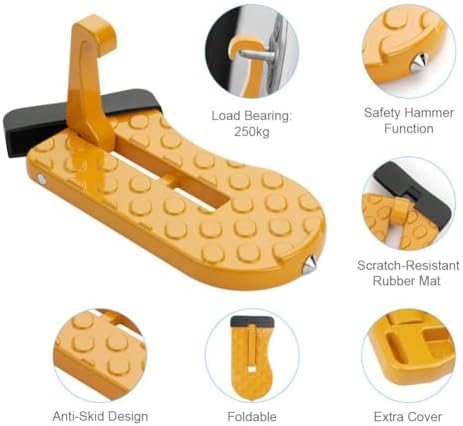 Car Door Step with Glass Breaker Safety Hammer & Roof Rack Access, Foldable - Image 5