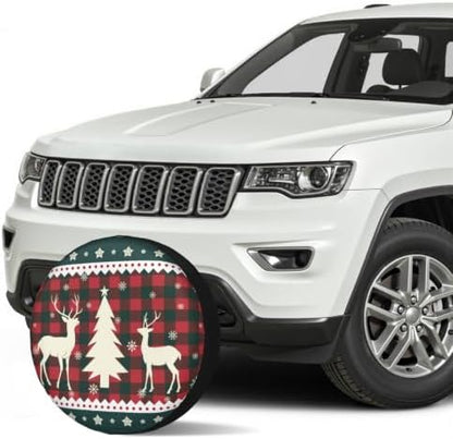 Winter Elk Deer Xmas Tree Spare Tire Cover Red Green Plaid - Image 3