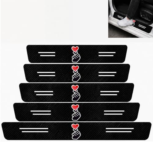 5PCS Finger Heart Car Door Sill Protector, Carbon Fiber Leather Sticker by TnLnYn