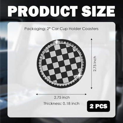 2026 New Checkered Car Cup Coasters, 2.75-Inch Bling Cup Holder Coasters - Image 2