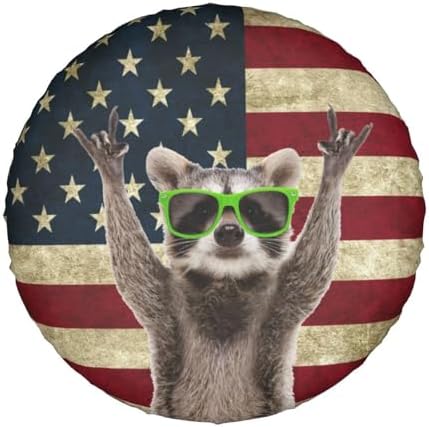 Cute Raccoon Spare Tire Cover American Flag Tire Wheel Covers Waterproof Wheel - Image 7