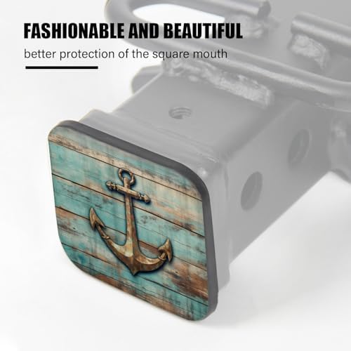 Hitch Cover Fits for 2-Inch Hitch, Rusty Anchor On A Weathered Wood Background - Image 4