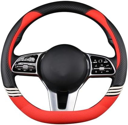 15 inch Cute Leather D Shape Steering Wheel Cover Black Red - Image 3