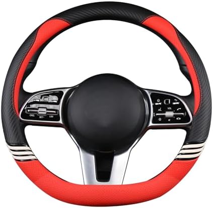 14 inch Cute Leather D Shape Steering Wheel Cover Black Red - Image 4