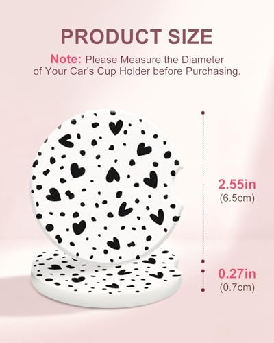 Swooflia Cute Girly Ceramic Car Coasters Black Heart Cup Holder Coasters - Image 2