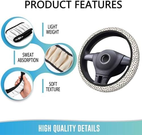 Elastic Steering Wheel Cover, 15 Inch Non-Slip, Cute Black Polka Dot - Image 5