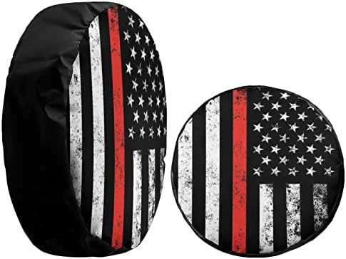 USA Patriotic Firefighter Thin Red Line Flag Spare Tire Cover Wheel Tire Cover - Image 4