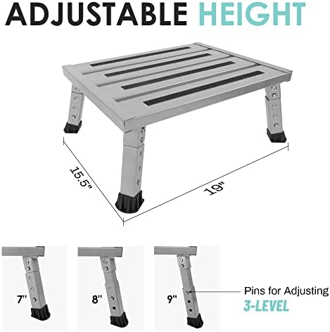 Adjustable RV Step Stool, Wide Platform, Foldable Legs - Image 2