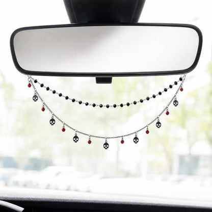 Double Chain Skull Gothic Witch Rear View Mirror Charm Halloween Car Decor - Image 4