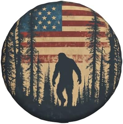 Spare Tire Cover for RV Camper, American Flag Bigfoot Sasquatch Tire Cover by Unknown