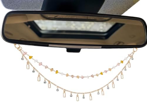 Rear View Mirror Charm Gold Yellow Zircon Double Chain Car Decor by LuneClat