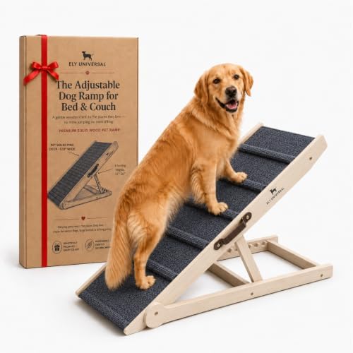 Dog Ramp for Bed & Couch 17" X 40" Inch Solid Wood Pet Ramp for Large Dogs by ElyUniversal