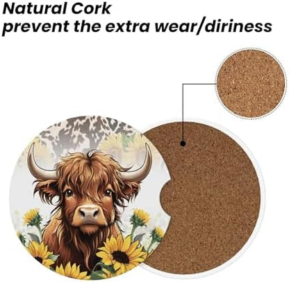 Highland Cow Car Cup Holder Coasters 2 Pack 2.63" - Image 6