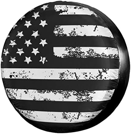 Black and White American Flag Spare Tire Cover Dust-Proof Wheel Tire Cover Fit by Foruidea