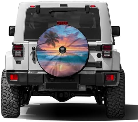 KiuLoam Ocean Sunrise Tropical Palm Tree Spare Tire Cover by KiuLoam