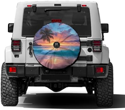 KiuLoam Ocean Sunrise Tropical Palm Tree Spare Tire Cover by KiuLoam