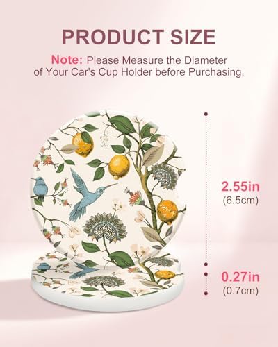 Swooflia Floral Absorbent Ceramic Car Coasters Set of 2, Cute Botanical - Image 2