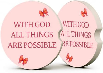 Pink Bow Christian Bible Car Coasters, Scripture Faith Cup Holders by Unknown