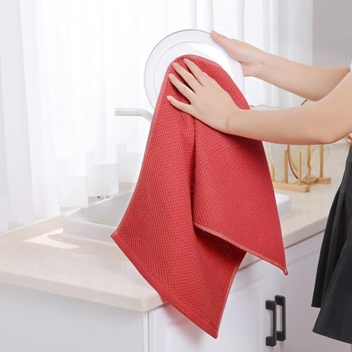 Homaxy 100% Cotton Waffle Weave Kitchen Dish Towels 6-Pack, Brick Red - Image 4