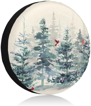 Winter Pine Tree Spare Tire Cover Universal 15 Inch Red Bird Waterproof Wheel by Unknown